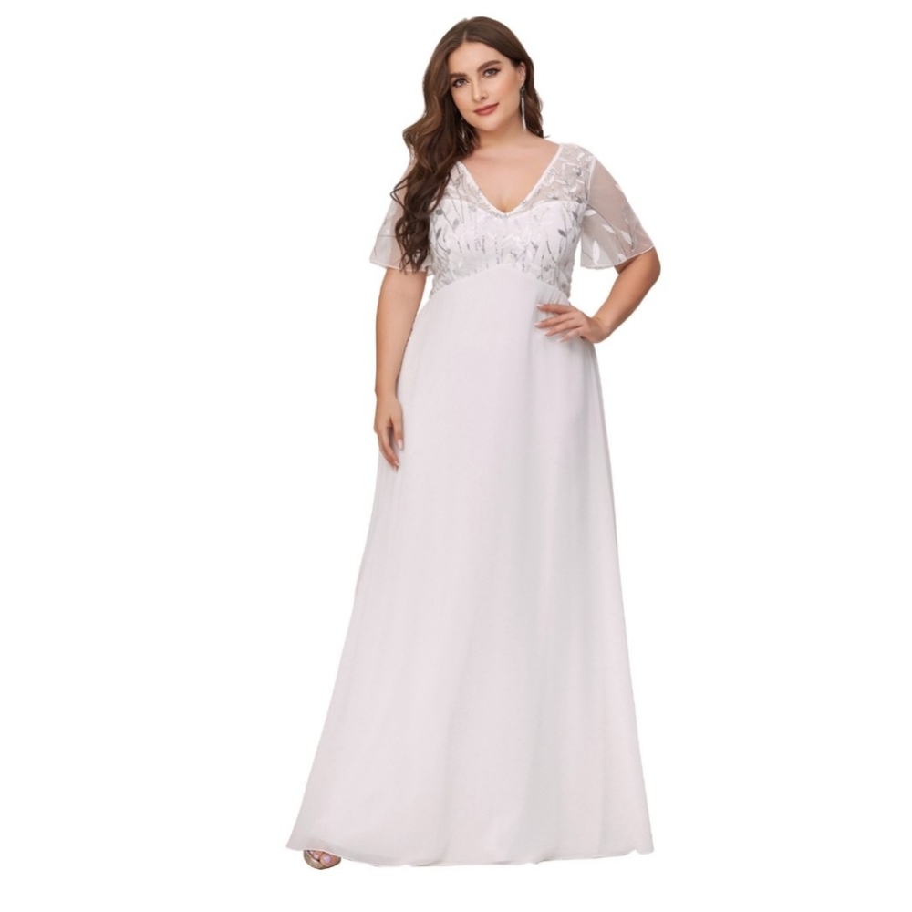 EVER-PRETTY Plus Flounce Sleeve Leaf Sequin Bodice Prom Dress Size 26